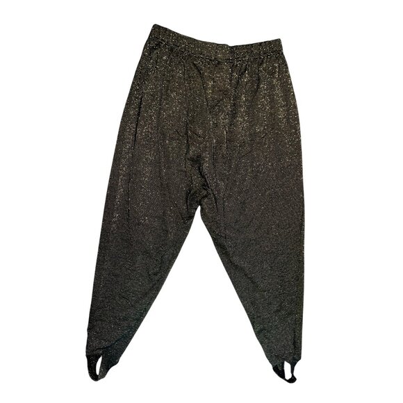 Vintage Black & Gold Metallic Stirrup Pants Elastic Waist Sz Medium By Partners - Picture 2 of 11